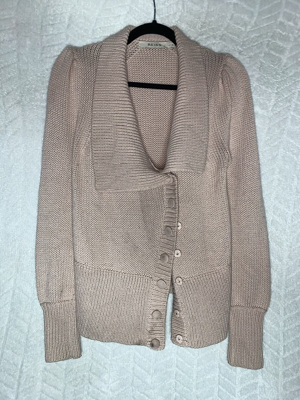 Reiss Knit Wool Sweater Asymmetrical Snap Button